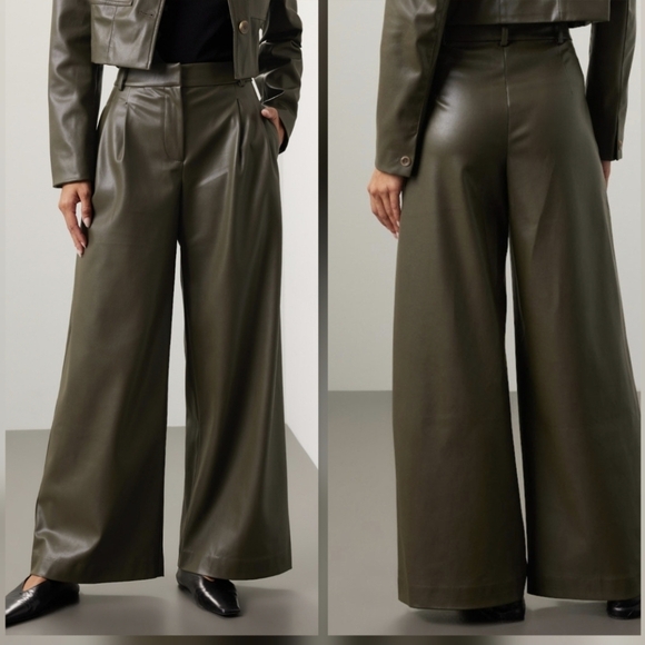 Saunders Pants - Saunders Olive Faux Leather Pants In  Green faux leather Size 8